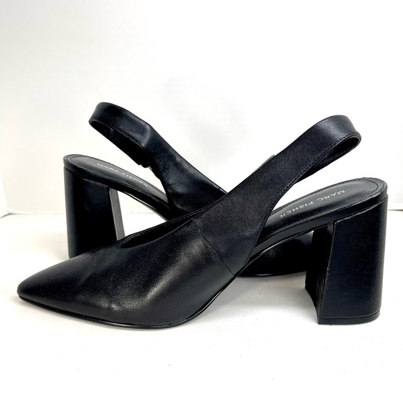 Marc Fisher Women’s Black Leather Slingback Pointed Toe Block Heels Size 10M‎ - Picture 6 of 10